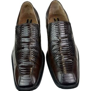 Genuine Snake and Leather Men’s Brown Bike Toe Loafers Stacy Adams